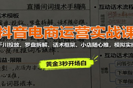 抖音电商运营实战课：千川投放、罗盘拆解、话术框架、小店随心推，模拟实操